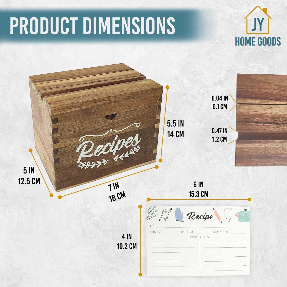 Wooden Recipe Box With Cards And Dividers - Store and Organize your Recipe Cards and Box Set, Recipe card box, Recipe Box 5x7, Recipe Organizer, Recipe Card Holder and Phone Holder (Brown) JY HOME GOODS