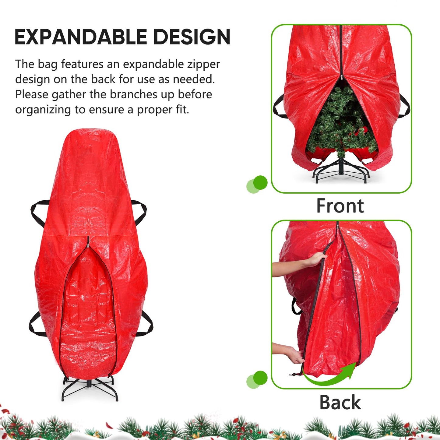 BALEINE Upright Christmas Tree Storage Bag, 7.5 ft Tear Resistant PE Material Christmas Tree Bag with 4 Reinforced Handles for Xmas Holiday (Red)