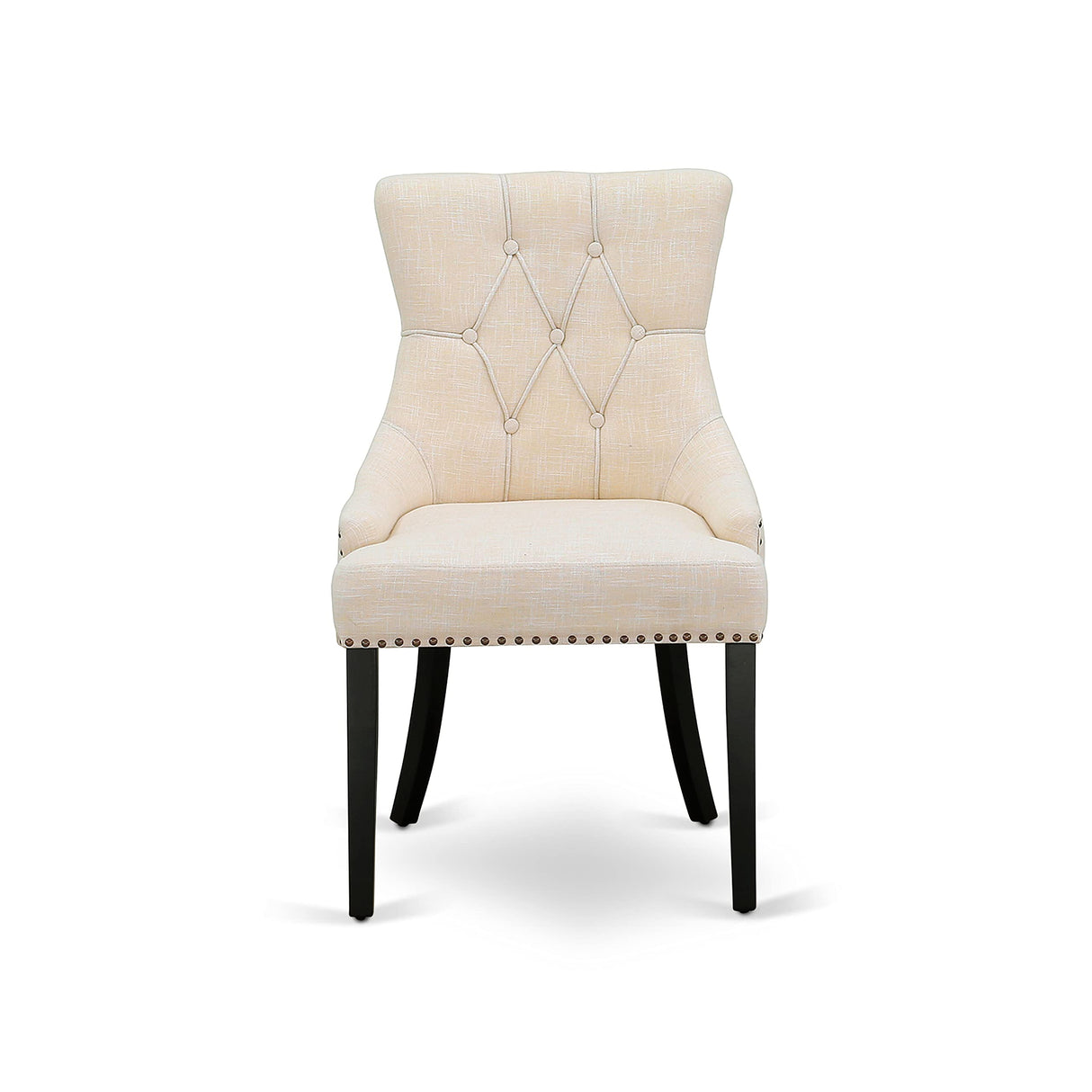 East West Furniture WEFR7-BLK-02 7 Piece Dinette Set Consist of a Rectangle Dining Room Table with Butterfly Leaf and 6 Light Beige Linen Fabric Upholstered Chairs, 42x60 Inch, Black East West Furniture