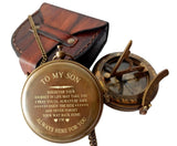 Khybex International to My Son Compass Personalized Sundial Compass with Leather Case/Gift for Son/to My Son Gifts/Mom to Son Gift/Dad to Son/Grandson Gift, Directional Magnetic Sundial Compass Khybex International