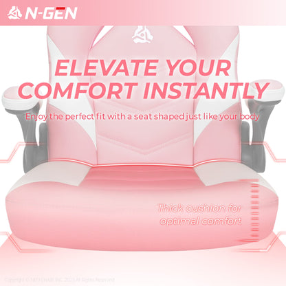 N-GEN Video Gaming Computer Chair Ergonomic Office Chair Desk Chair with Lumbar Support Flip Up Arms Adjustable Height Swivel PU Leather Executive with Wheels for Adults Women Men (Pink)