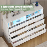 GarveeHome 8 Drawers Wooden Dressers with LED Lights and Power Outlet for Bedroom, Large Modern Wood Dresser for Living Room, Hallway, Wide Chest of Drawers Wood TV Stand Dressers for 55" TV (White) GarveeHome