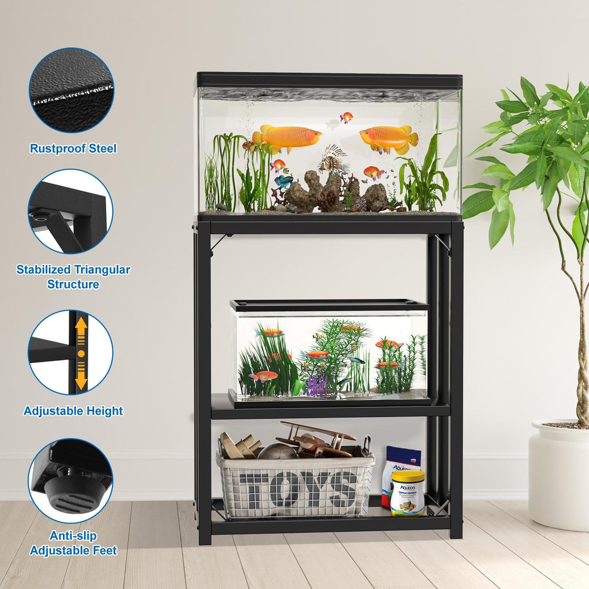 ZSLTLDU 20 Gallon Fish Tank Stand, 20 Gallon Aquarium Stand, 24.8" L x 13" W Reptile Tank Stand, Metal Adjustable Tank Stand for Home Office, 660LBS Capacity ZSLTLDU