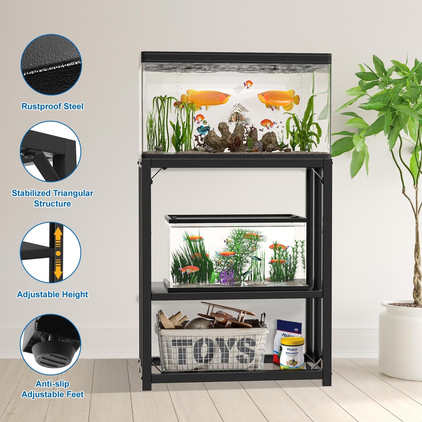 ZSLTLDU 20 Gallon Fish Tank Stand, 20 Gallon Aquarium Stand, 24.8" L x 13" W Reptile Tank Stand, Metal Adjustable Tank Stand for Home Office, 660LBS Capacity