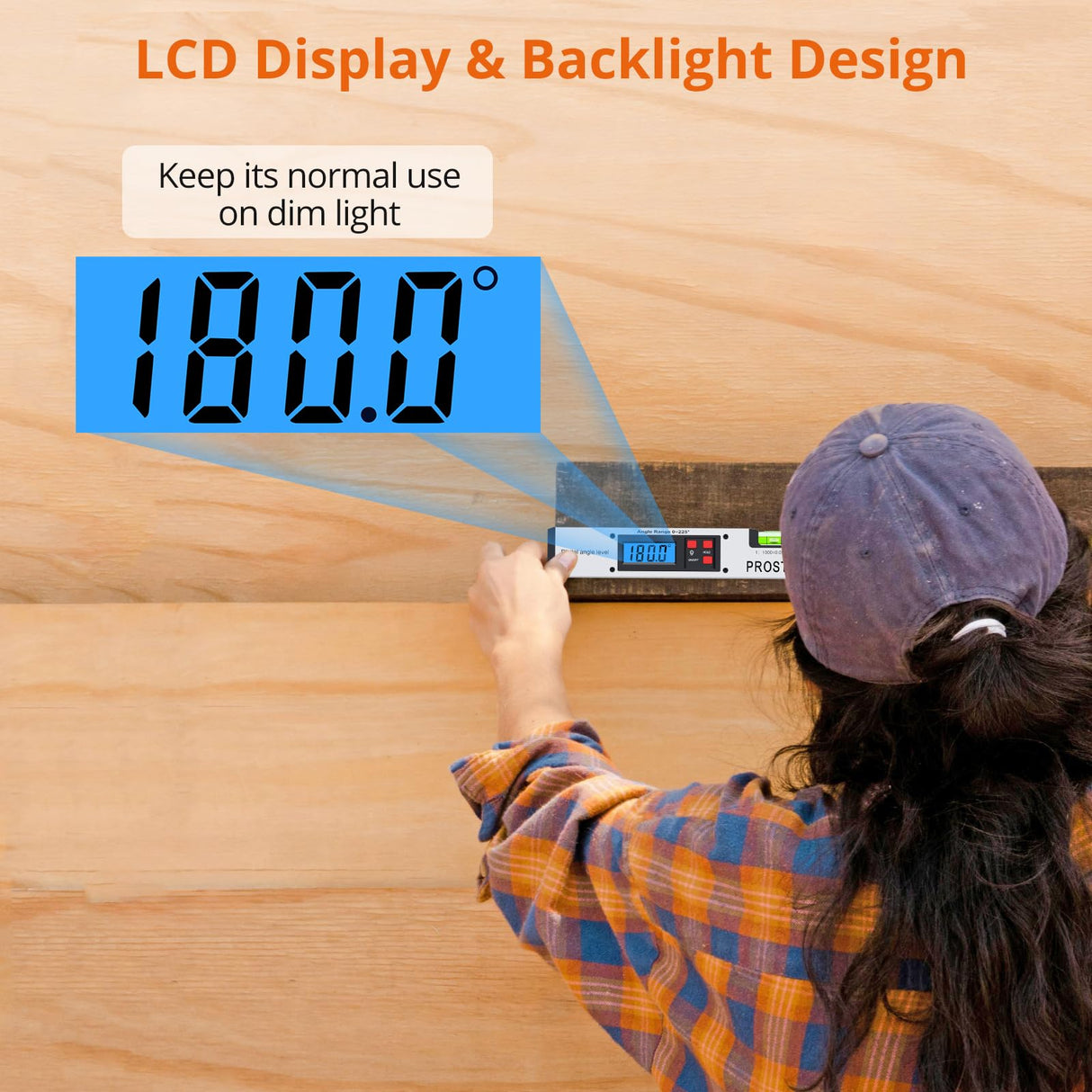 Proster 0-225° Digital Angle Finder Protractor - Aluminum Angle Gauges 225° 16 inch Backlit LCD Protractor with Horizontal and Vertical for Carpenter Woodworking Home Decoration Proster