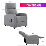 Zanzio Massage Modern Adjustable Heated Recliner Home Theater Single Sofa Chair Lounge with Padded Seat, Grey Zanzio
