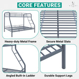 Hollywood Bunk Beds Twin Over Full Size, Heavy Duty Metal Bunk Bed with Safety Guardrails, Angled Ladder, Underbed Storage, 800LBs capacity - for Kids and Teens, Twin over Full Bunk Bed, Gray Naomi Home