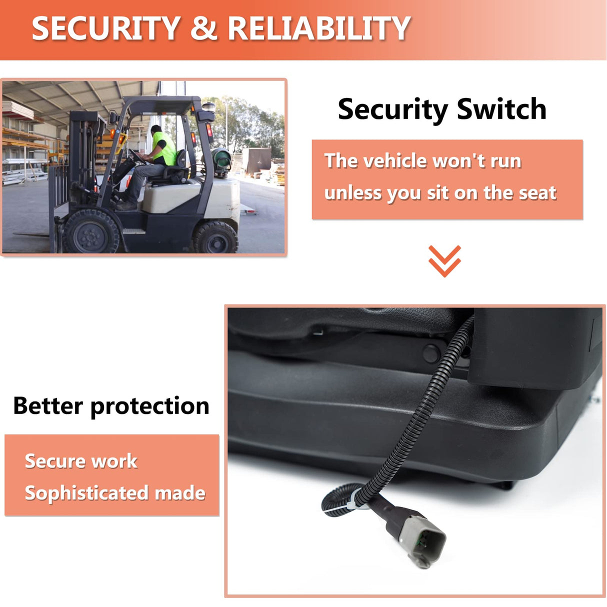 Highback Low Suspension Tractor Seat, Adjustable Backrest and Slide Rails Forklift Seat, Adjustable Armrests Shock Absorber Heavy Duty Seat for Toro Mower Excavator Harvester TICSEA