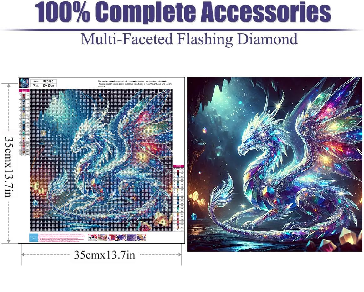 Lophomie Diamond Art Kits for Adults, 5D DIY Dragon Diamond Painting Kits for Adults Beginners, Diamond Dots Kits Gem Arts Crafts for Home Wall Decor 14x14 Inch Lophomie