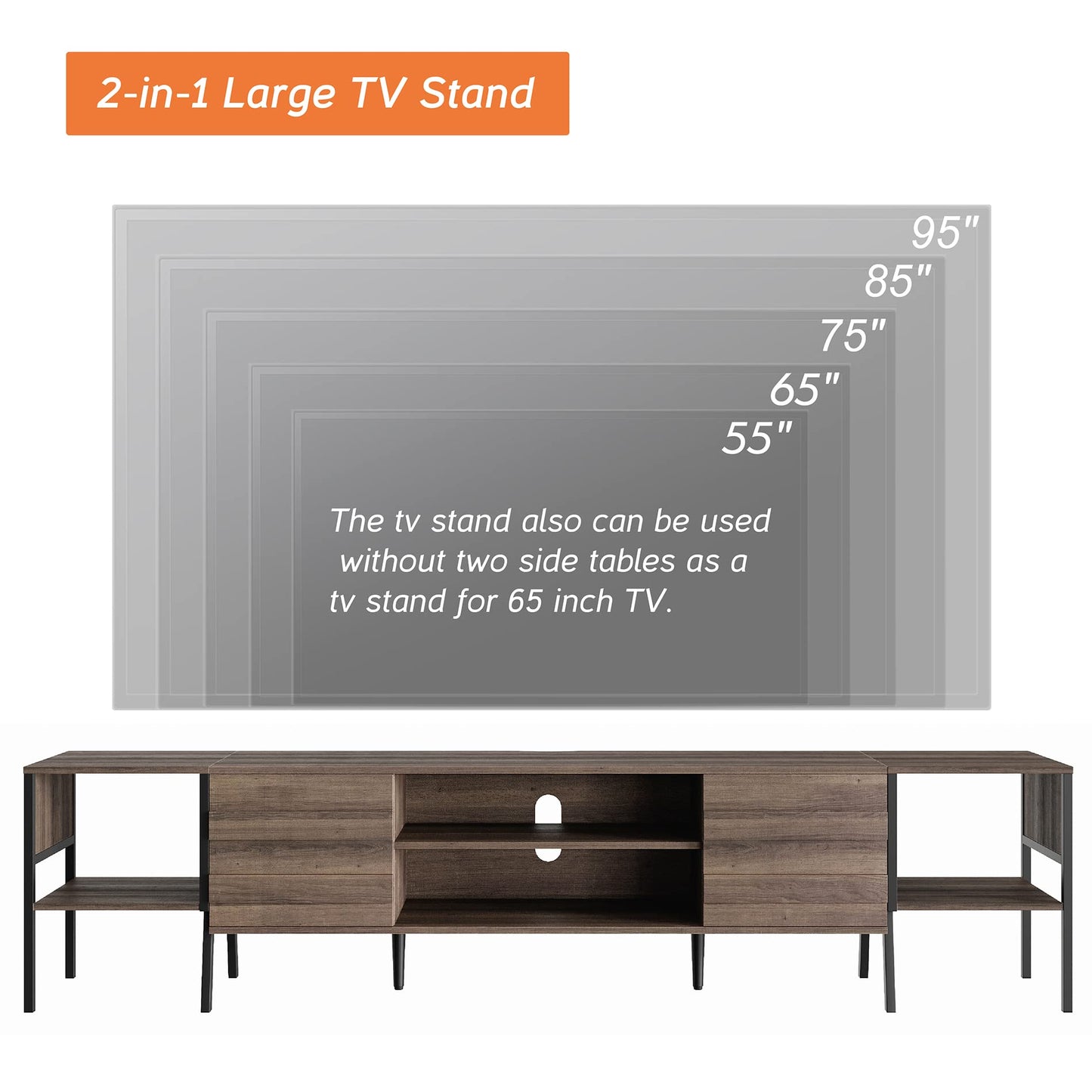 Mid-Century Modern TV Stand for TVs up to 85/90/100 inch Flat Screen Wood TV Console Media Cabinet with Storage, Home Entertainment Center in Walnut for Living Room Bedroom, 95 inch