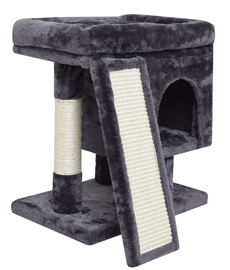 SYANDLVY Small Cat Tree for Indoor Cats Large Adult, Cat Tower with Scratching Post, Modern Cat House with Padded Perch, Kittens Condo with Board, Cat Cave (Smoky Grey) SYANDLVY