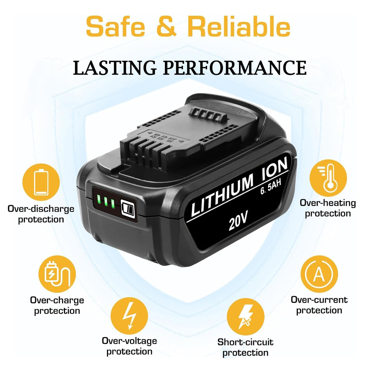 2 Packs 20V 6.5Ah Replacement Battery Compatible with Dewalt 20V Battery Max XR Lithium-ion DCB200 DCB204 DCB206 DCB180 DCD985B DCD771C2 DCS355D1 DCD790B Cordless Power Tools Touyeet