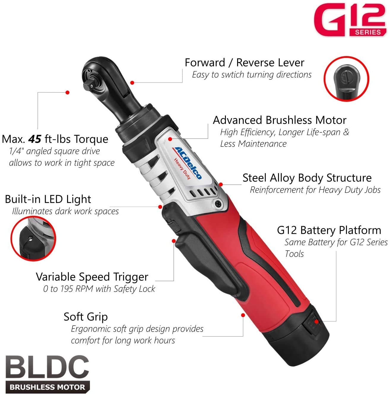 ACDelco G12 Series 2-Tool Combo Kit- 1/4" & 3/8" Brushless Ratchet Wrench, ARW12103-K8 - WoodArtSupply