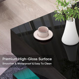 Verano Garden Modern High Gloss LED Coffee Table with Storage, 2-Tier Center Table with Open Display Shelf & 2 Sliding Drawers, Rectangle Coffee Tables for Living Room, Bedroom Verano Garden