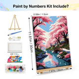 JOOZ Landscape Paint by Numbers Kit for Adults Framed Cherry Blossom Paint by Number with Easel Bridge Adult Paint by Number Kits Lake Scenery Oil Painting Kits for Gift Home Wall Decor 8x12 Inch JOOZ