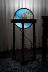 Lancaster, Dark Cherry Finish Wood Stand, Blue Ocean Illuminated World Globe, 12" Diameter, Floor Model Replogle
