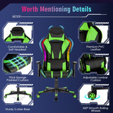 Giantex Gaming Chair with RGB LED Lights, Ergonomic Video Game Chair, High Back PVC Leather E-Sport Computer Chair Adjustable w/Headrest & Lumbar Support (Green) Giantex