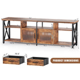 ALLSTAND 71 Inches Tall TV Stand for 75 80 Inch TV, Entertainment Center with Fabric Drawers & Cabinets, Industrial Gaming Console Table with Soundbar Shelf for Living Room, Bedroom, Rustic Brown ALLSTAND