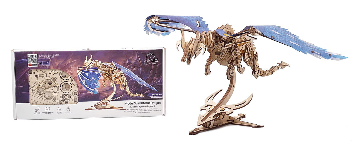 UGEARS Windstorm Dragon 3D Puzzle - Self-Assembly 3D Wooden Puzzles for Adults and Kids - Realistic 3D Dragon Puzzle Wood Model Kit with Rubber Band WoodArtSupply