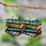 Handmade Wooden Stackable Book Dangle Earrings Lightweight Teacher Student Stack of Books Reading Earrings for Women Librarian Teachers Appreciation Day Gifts Graduation Back to School Jewelry-Style B Caiyao