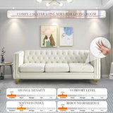80.5-Inch Velvet 3 Seater Sofa Couch, Comfy Couches for Living Room, Modern Sofa with Tufted Back and Rivet Decoration, Upholstered Long Couch with Solid Golden Metal Tapered Legs, Beige KINFFICT