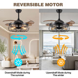 DuMaiWay 36" Caged Ceiling Fan with Lights, Industrial Retro Ceiling Fans with Remote Controller Vintage Style for Farmhouse/Living Room/Bedroom/Restaurant 5 Lights 4 Fan Blades Black DuMaiWay
