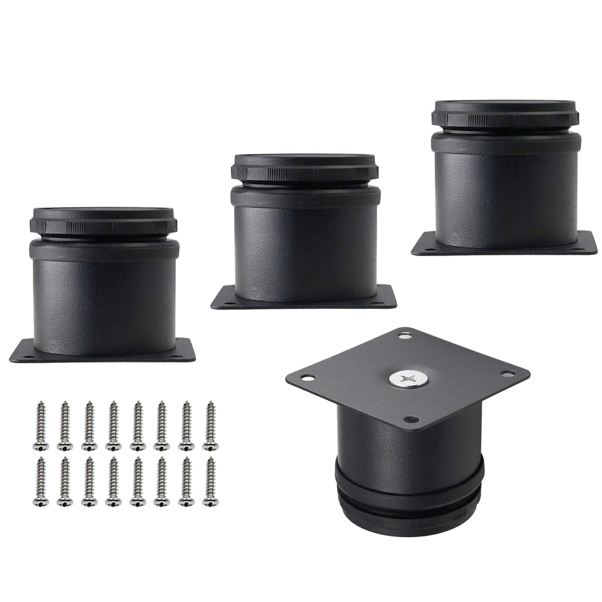 Kyuionty Set of 4 Stainless Steel Furniture Legs 2 Inch, Adjustable Round Cabinet Legs 2" Dia Kitchen Feet, Metal Replacement Legs for Cabinet Sofa Couch Shelves Table (Black) Kyuionty