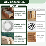 ZZV Solid Wood Rotating Bookshelf, 360° Display Bookcase with 1 Drawer, Spinning Bookshelf Tower with Wheels, 72 inch Tall Bookcase for Small Space, Revolving Book Shelf for Home Office, Walnut Finish ZZV