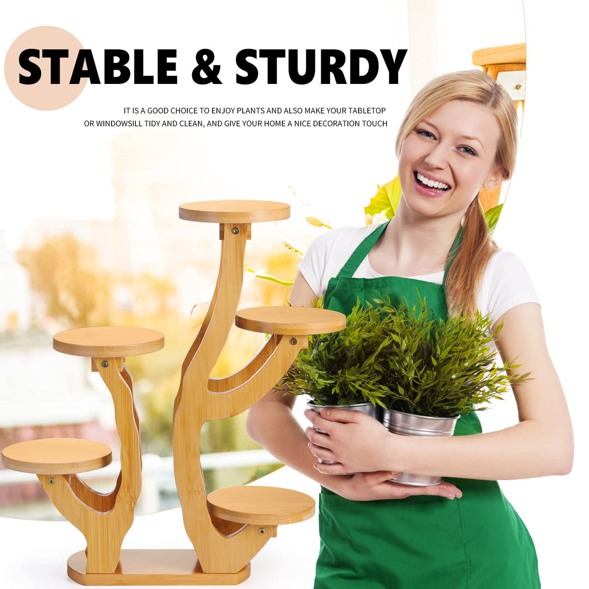 XXXFLOWER 5 Tiered Plant Stand Bamboo Mini Succulent Windowsill Shelf for Desk Tabletop Living Room Balcony Outdoor Patio Garden XXXFLOWER