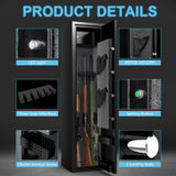 HEANVO 4-6 Rifle Safe, Large Gun Safe for Home Rifles and Pistols, Gun Cabinet for Rifles and Shotguns with Drawer, Gun Cabinets with LED Lights and Double Alarm System HEANVO