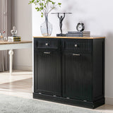Double Trash Cabinet Tilt Out 20 Gallon, Pet Proof Kitchen Trash Cabinet Laundry Hamper with Cutting Board, Wood Garbage Recycling Station Hideaway Trash Holder Drawers (Black) Gitua