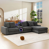 MAKIAAP 114" Corduroy Sectional Modular Couch with Bluetooth Speakers, L Shaped Couches Comfy Deep Sofa with Console, USB Charger, Cup Holders, Storage, Ottoman for Living Room (Gray, 114in) MAKIAAP