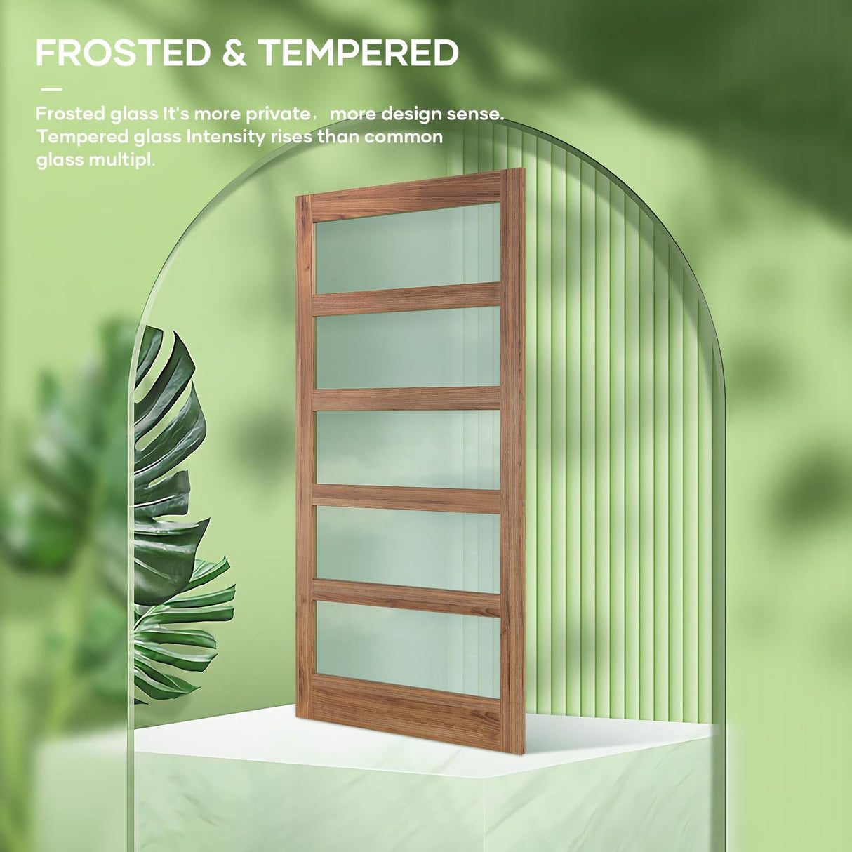 FREDBECK 48 x 84 inch Glass Barn Door with 8FT Barn Door Hardware Kit Included,5-Panel Frosted Glass,Wood Panel, Water-Proof Surface,Pre-Drilled Holes,Need Assembly,Fit 45in-47in Opening FREDBECK