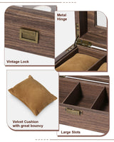 Uten Watch Box 6 Slots, Watch Case Organizer with Real Glass Lid, Wood Grain PU Leather Watch Display Storage Box with Removable Imitation Suede Watch Pillows, Metal Clasp Uten