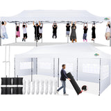 COBIZI 10x30 Pop up Canopy Tent 10x30 Canopy with 8 Sidewalls Waterproof Heavy Duty Commercial Canopy Tent for Parties Outdoor Tent Garden Gazebo Tent, Carry Bag with Wheel(10x30ft, White) COBIZI