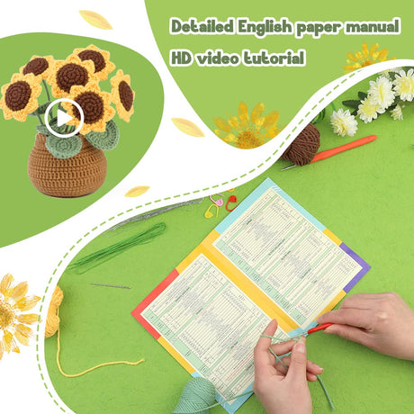 kgxulr Crochet Kit for Beginners, Sunflower Crochet Kit Beginner Crochet Starter Kit for Complete Beginners Adults, Crocheting Knitting Kit with Step-by-Step Video Tutorials (Sunflower) kgxulr
