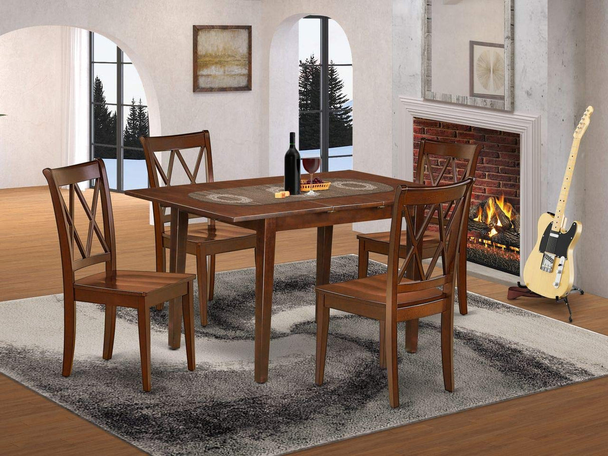 East West Furniture NOCL5-MAH-W 5 Piece Dining Set Includes a Rectangle Dining Table with Butterfly Leaf and 4 Kitchen Chairs, 32x54 Inch, Mahogany East West Furniture