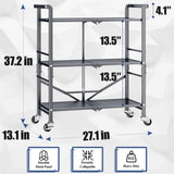 3 Tier Rolling Utility Foldable Cart - Metal Folding Cart with Wheels, Collapsible Service Cart Storage Shelf Rack for Kitchen Office Garage Plant Outdoor cart, Gray SAYZH