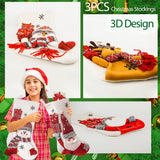 19-Inch Large Velvet Christmas Stockings Pack of 3, Santa, Snowman & Reindeer Fireplace Hanging Stockings, Plush Velvet Christmas Stockings, Plush Christmas Stocking with 3D Figurines & Snowflake masteymoh