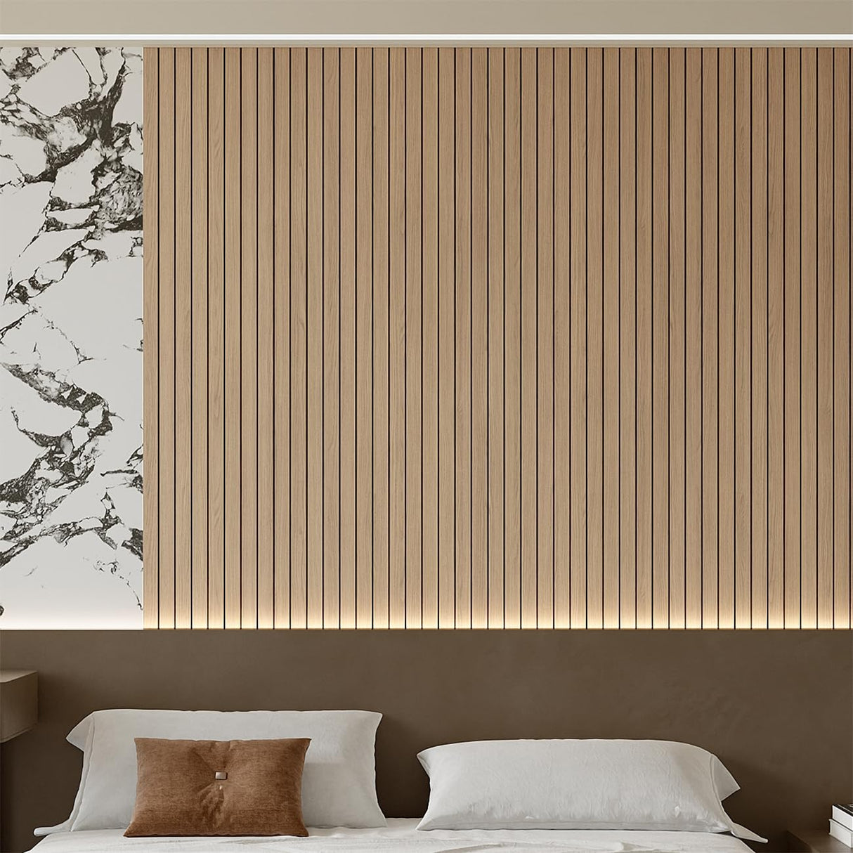 Yutianli PVC Slat Wall Panel Peel and Stick 118"x 15.7" Faux Wood Slat Panel Artificial Oak Wood Grain Self-Adhesive Soundproof 3D Wall Panel for Walls and Ceilings Yutianli