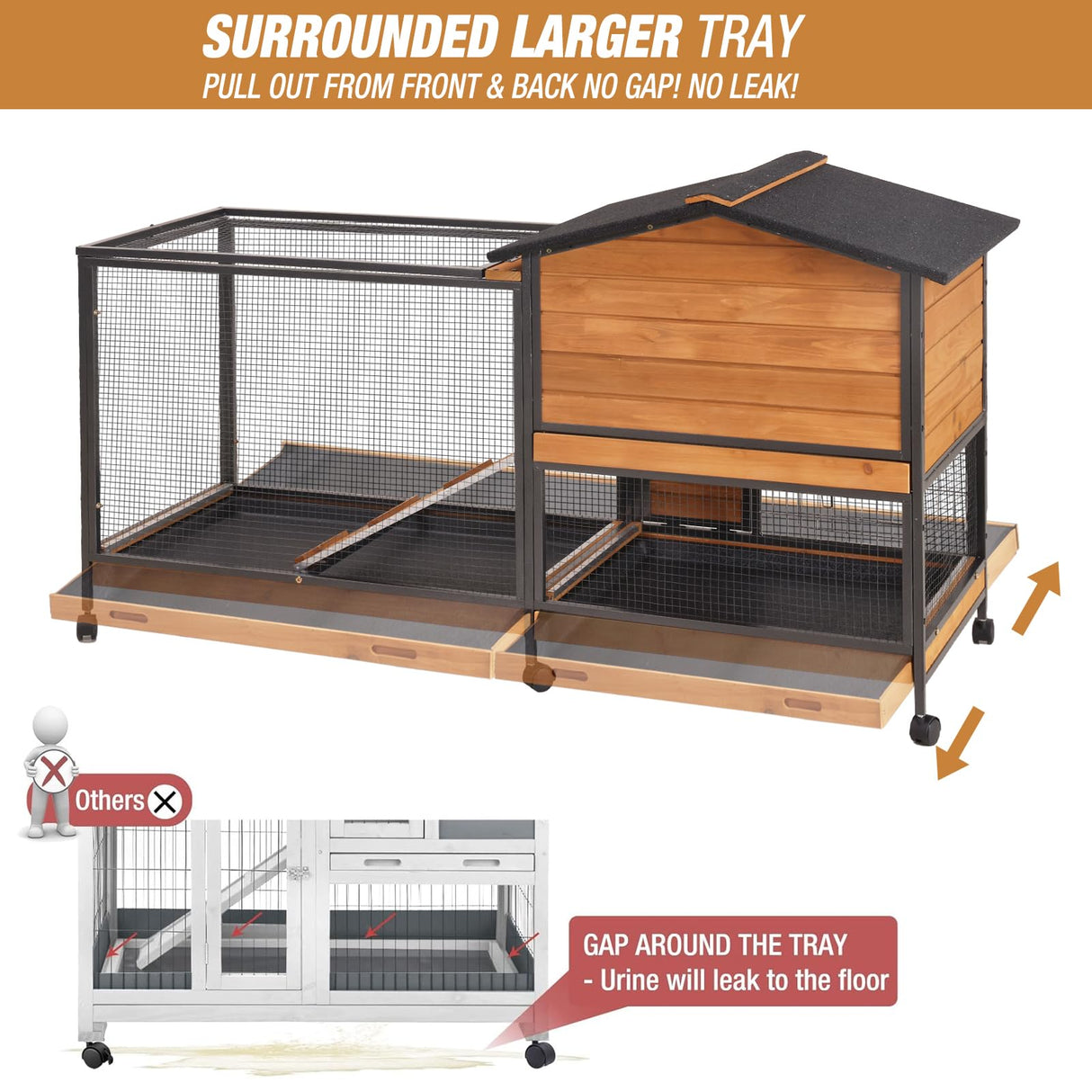 Rabbit Hutch Bunny Cage Strong Iron Frame Rabbit Cage Indoor and Outdoor Chicken Coop with Casters Waterproof Roof, Great for Rabbit,Bunny,Guinea Pig,Chickens. GUTINNEEN