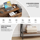 Gizoon 47" Console Table with 3 Drawers, Industrial Entryway Table with 3 Tier Storage Shelves, Narrow Long Sofa Table for Entry Way, Hallway, Couch, Living Room, Kitchen, Rustic Brown Gizoon