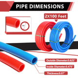 EFIELD 1/2 inch 2 x100 ft Pex-A Pipe/Tubing Blue & Red 200 ft Length for Potable Water-for Hot/Cold Water-Plumbing Applications, with Free Pipe Cutter EFIELD