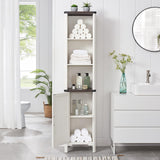 Minifeel Bathroom Storage Cabinet, 5-Shelf Farmhouse Storage Cabinet with Barn Door&Adjustable Shelves, Bathroom Organizer for Living Room, Kitchen (Antique White) Minifeel