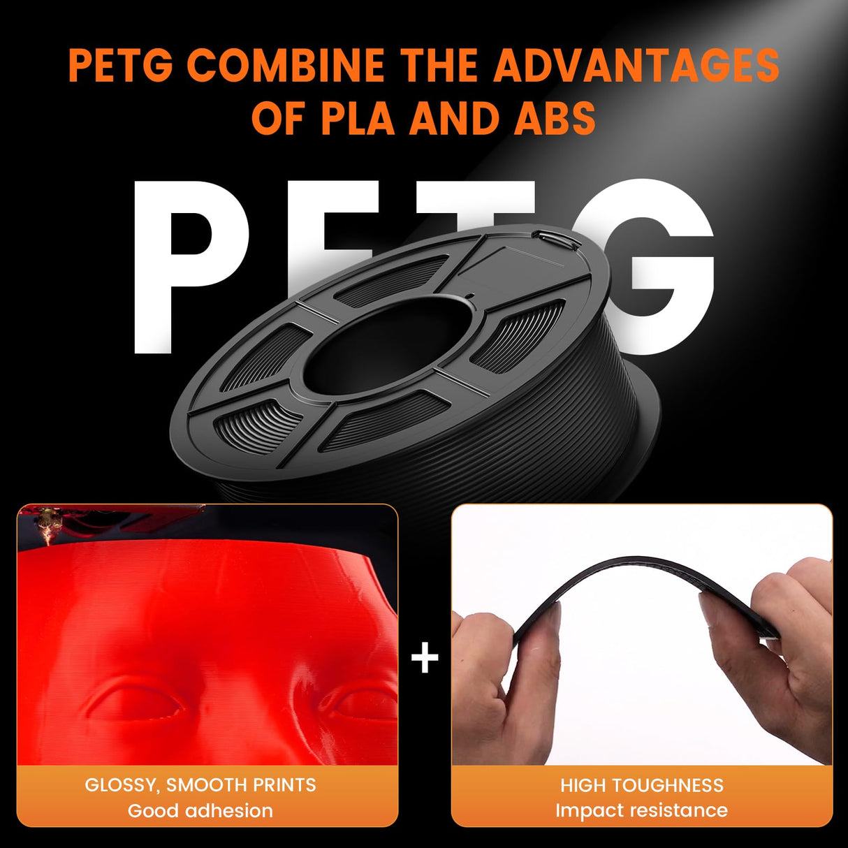 TECBEARS PETG Filament 1.75mm, 3D Printer Filament PETG Filament Bundle 4-Color, Strong Toughness, 4 * 1KG(1320M) Filament High Precision, Dimensional Accuracy ±0.02mm, Blue+Red+Orange+Grey TECBEARS