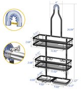 OMAIRA Shower Caddy Hanging with Soap Scrub Holder, Stainless Steel Adjustable No Drilling Non-Slip Large Capacity Sturdy Over Shower Head Shower Organizer Inside Shelves Bathroom Storage Rack, Black OMAIRA