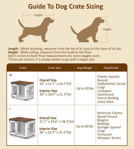 Zakkart Dog Crate Furniture for Large Dogs Up to 60 lbs. - Barn Door Puppy Kennel w/Thickened Farmhouse Top & Metal Bars - 37'' Wide - White Decorative Modern Dog Crate Table, End Table, Nightstand Zakkart