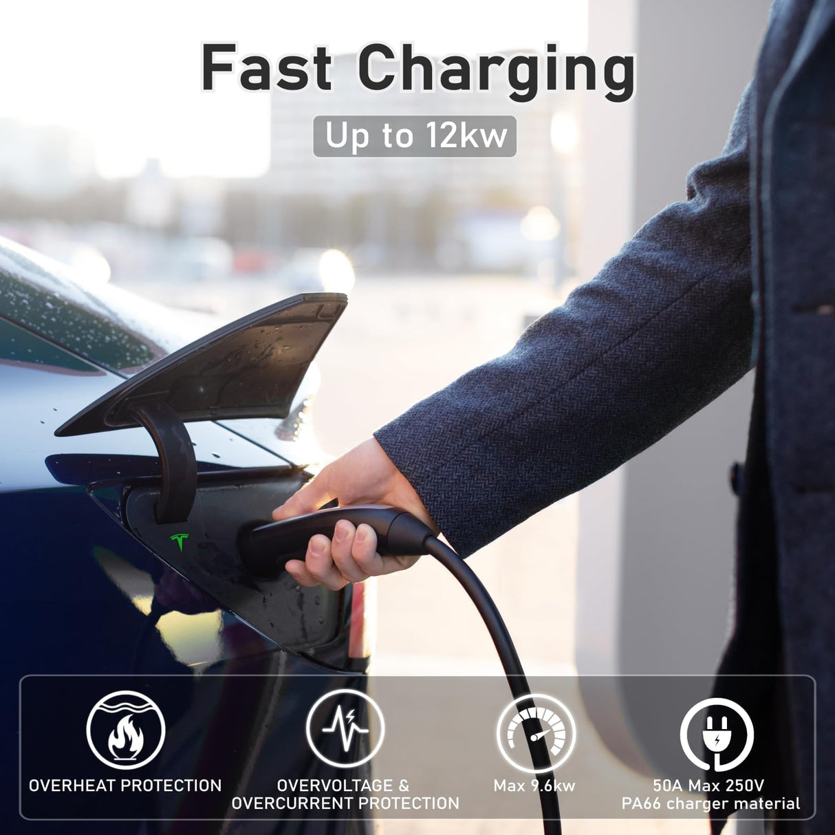 NACS EV Extension Cable, 20ft 50A EV Charger Extension Cord Compatible with Model 3/Y/X/S/CT, High Powered TSL Wall Connector, Destination Charger, and Mobile Connector 110V-240V EVCONN