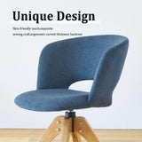 GrandNoor Mid Century Modern Swivel Accent Chair with Solid Wood Legs, Home Office Desk Chair No Wheels, Makeup Chair for Vanity, Upholstered Chair for Bedroom, Blue GrandNoor