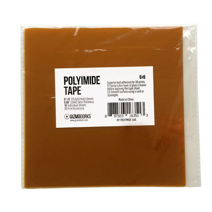 Gizmo Dorks Kapton Tape (Polyimide) for 3D Printers and Printing, 6.25 x 6.25 inches, 10 Sheets per Pack - WoodArtSupply